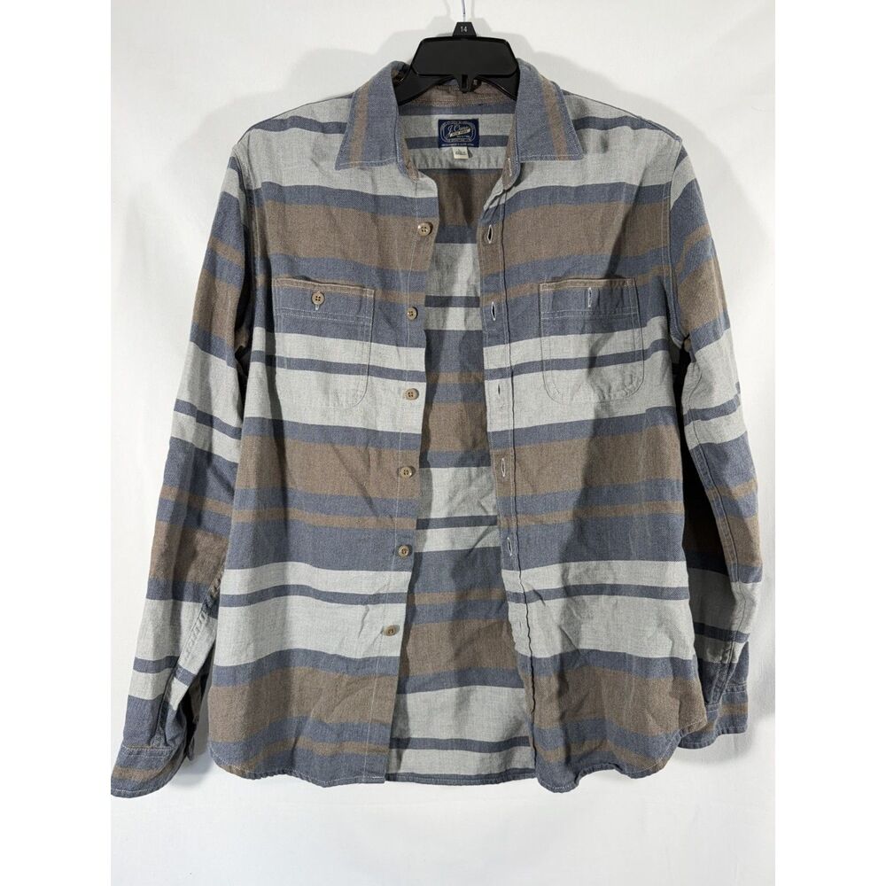 J.Crew Men's L Blue Brown Gray Striped Flannel Button Up Shirt